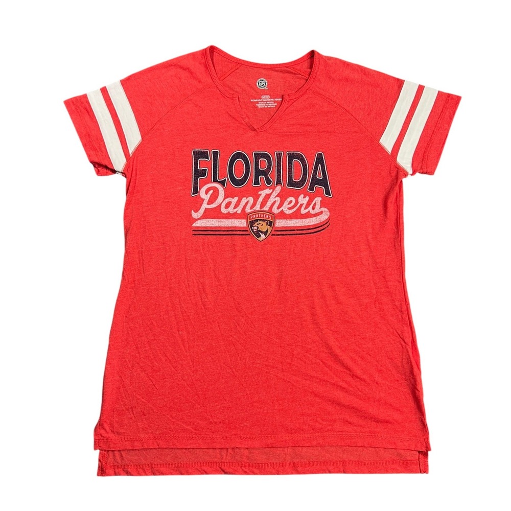 NWOT NHL Florida Panthers Womens Small Red Graphic V-Neck T-Shirt Hockey Gameday